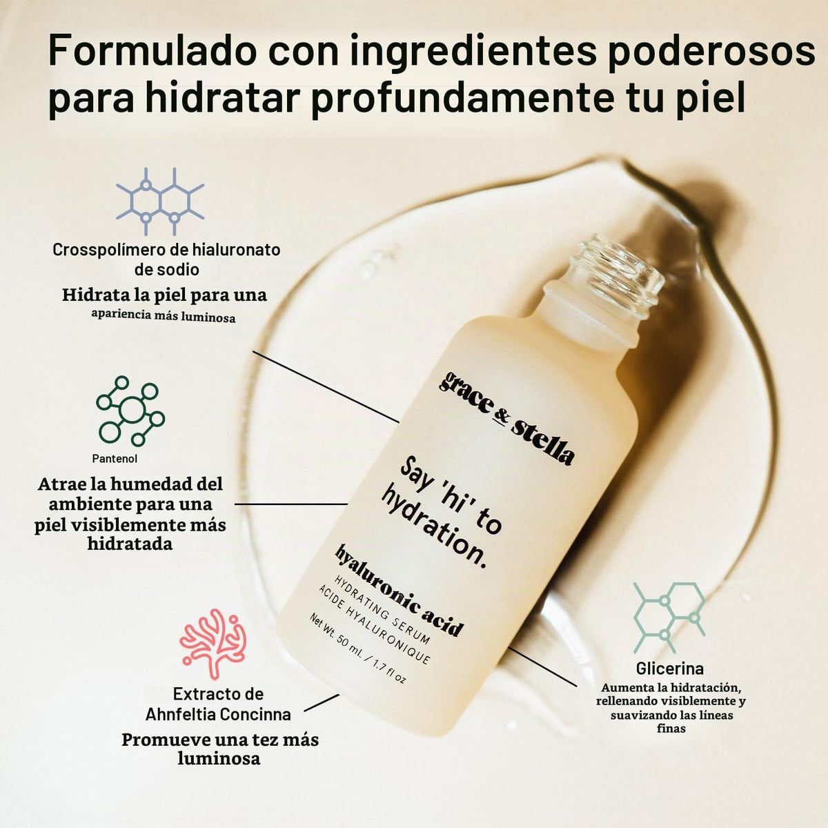 grace &amp; stella Suero de Ácido Hialurónico Premiado (30ml\/1 fl...