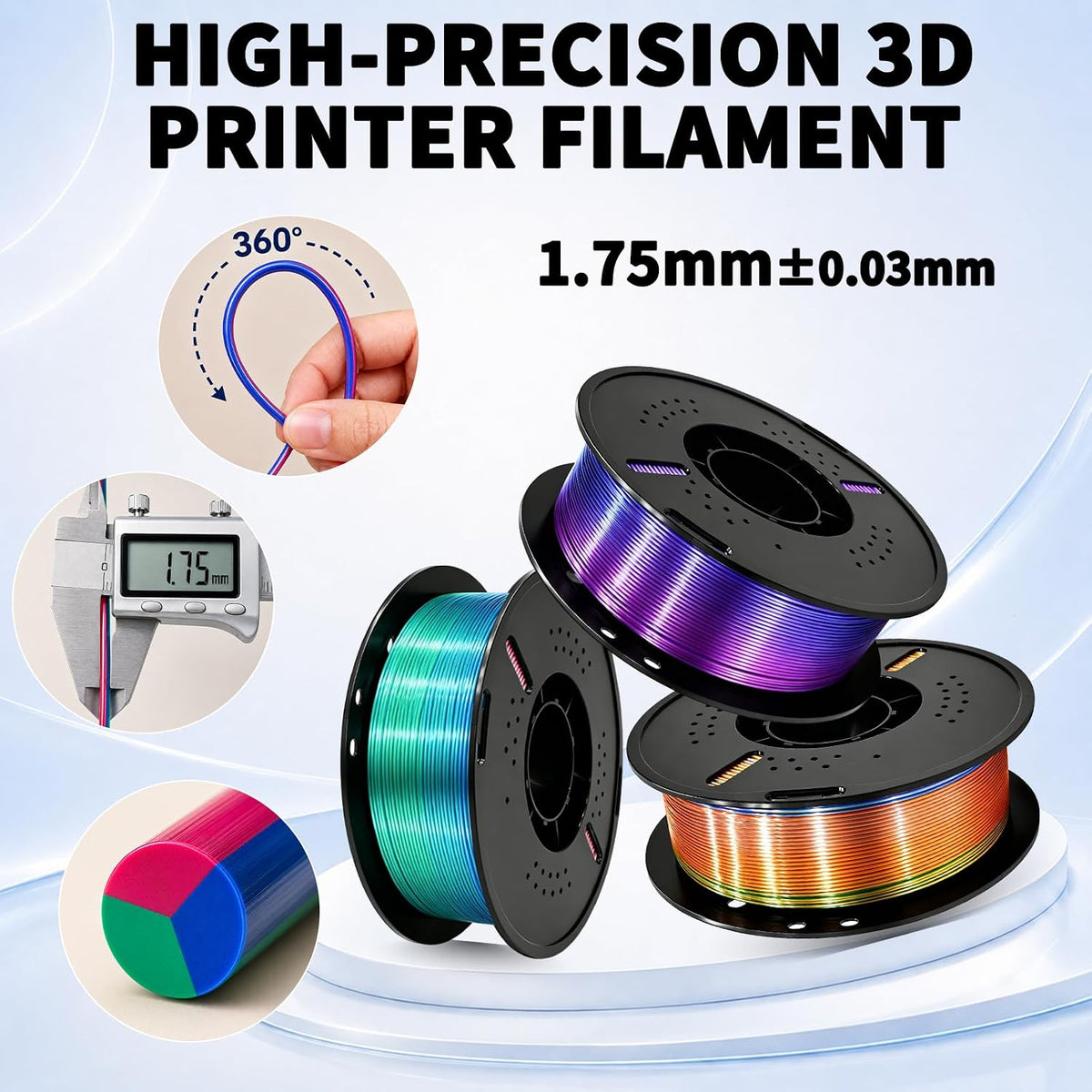 Frucindra Filamento de impresora 3D PLA+ de seda presecado, filamen...