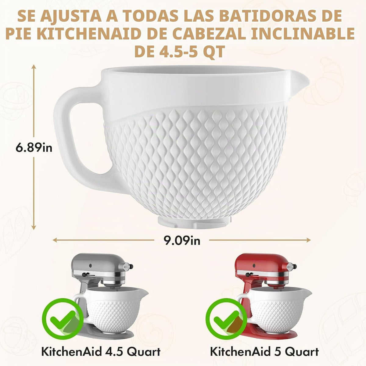 HOZODO - Cuenco mezclador de cerámica para batidoras KitchenAid con...