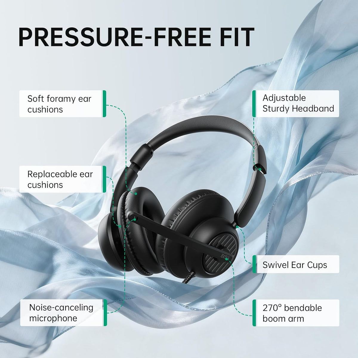EKSA H8 - Auriculares USB con micrófono para trabajo, auriculares e...