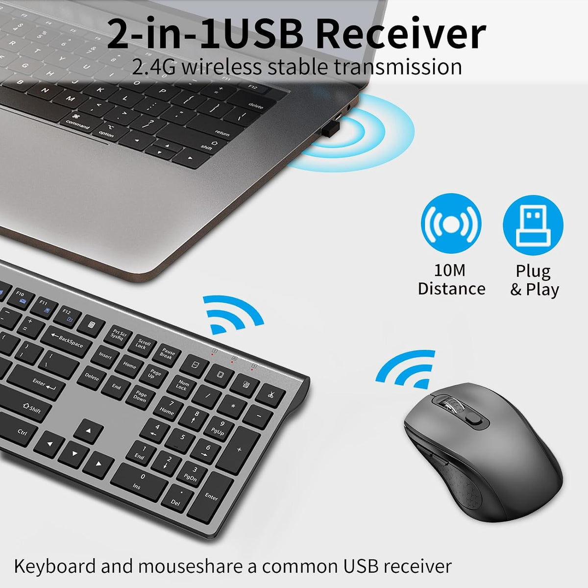 Combo inalámbrico del teclado y del ratón, teclado completo silenci...