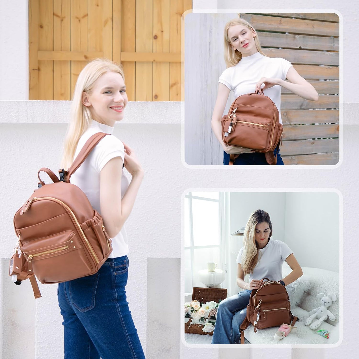 miss fong Pequeña bolsa de pañales mini mochila para pañales con 11...