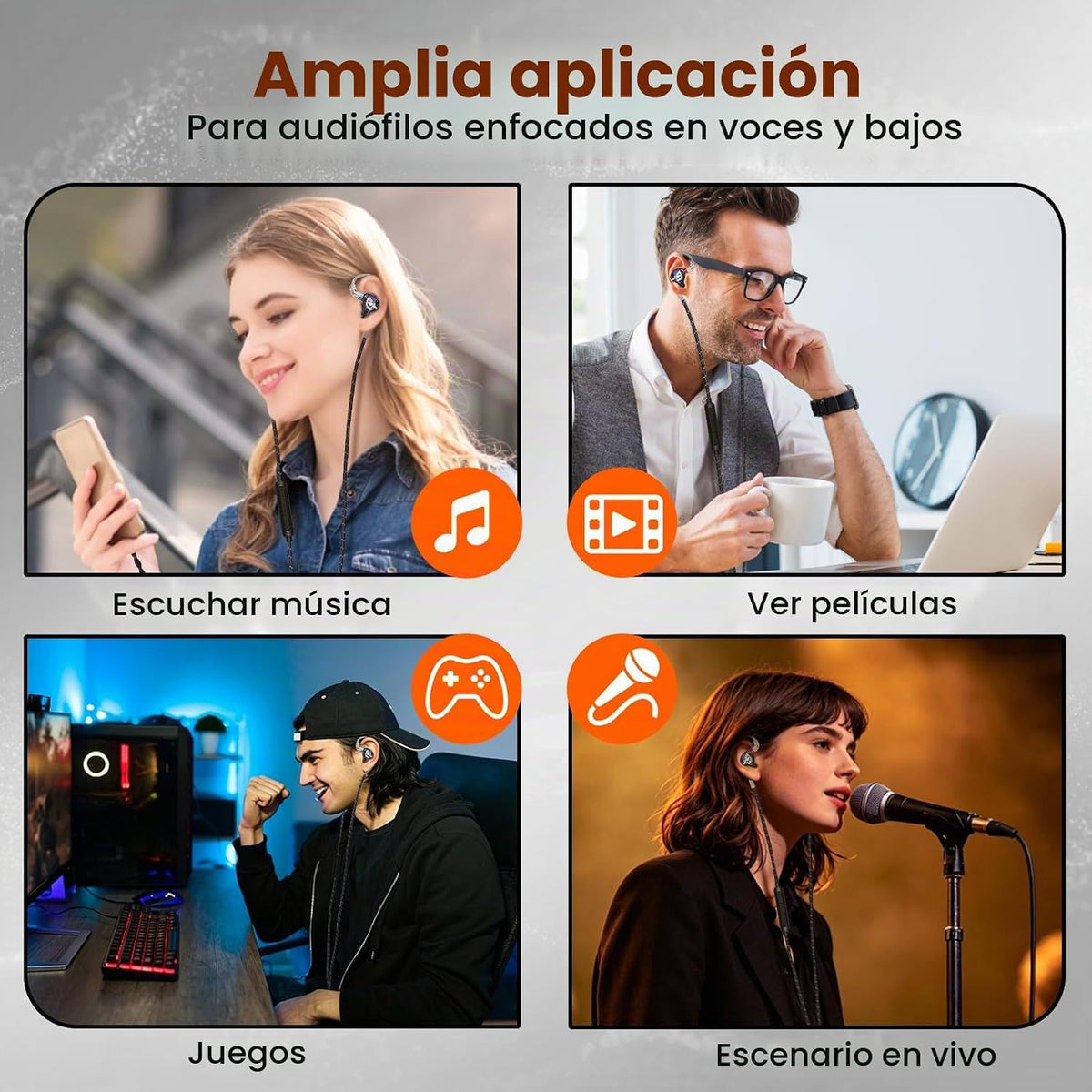 auriculares atados con cable Jack de 11.5 ft m IEM para juego\/músi...