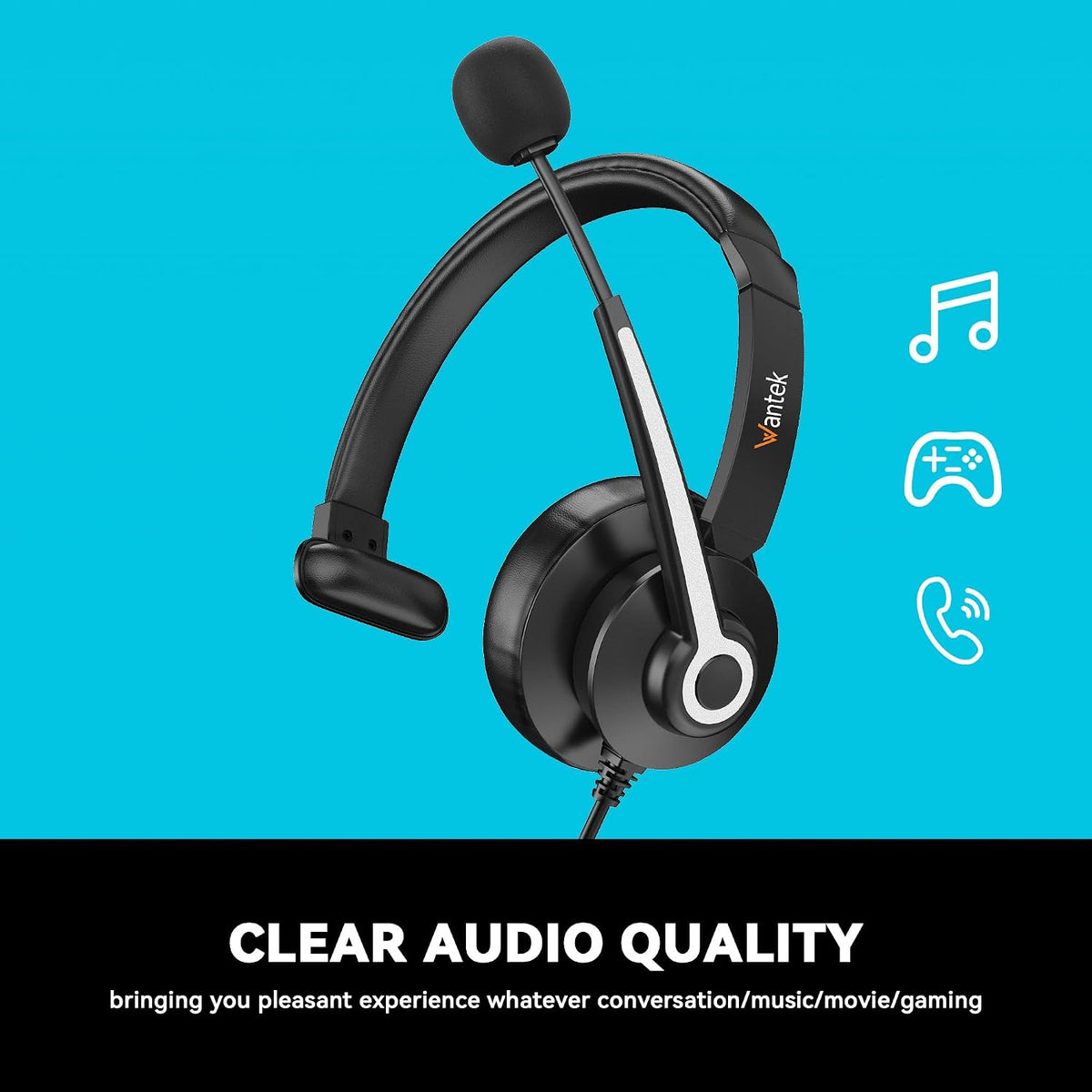 Wantek Auriculares USB y de 0.138 in con micrófono para PC\/portáti...