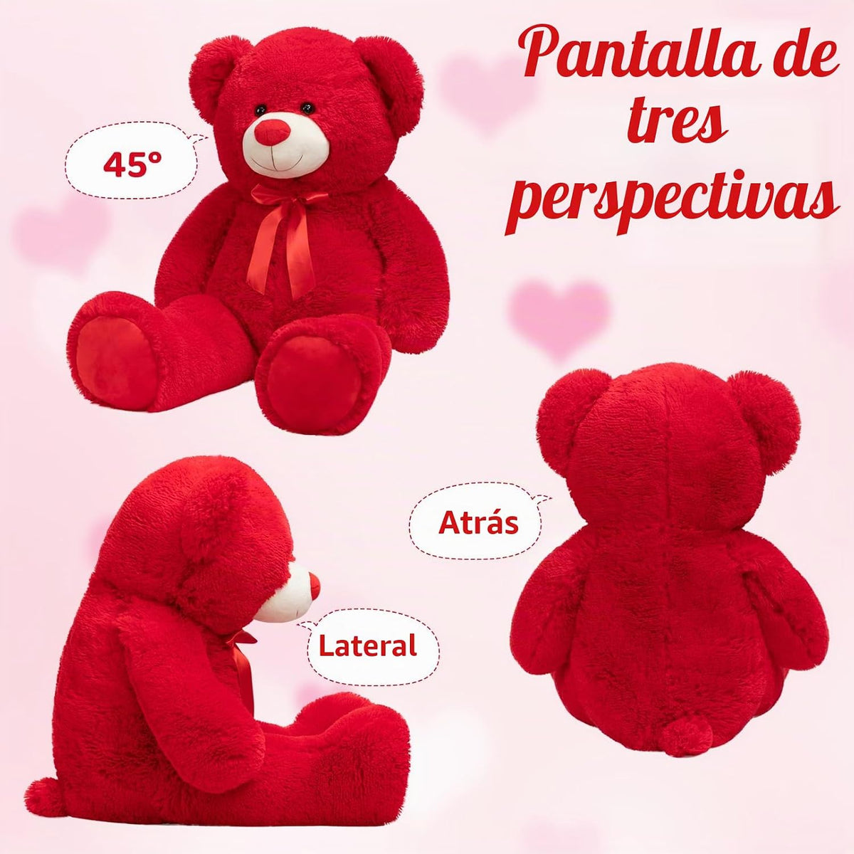 WENMOTDY Oso de peluche grande con lazo de cinta roja, regalo para...