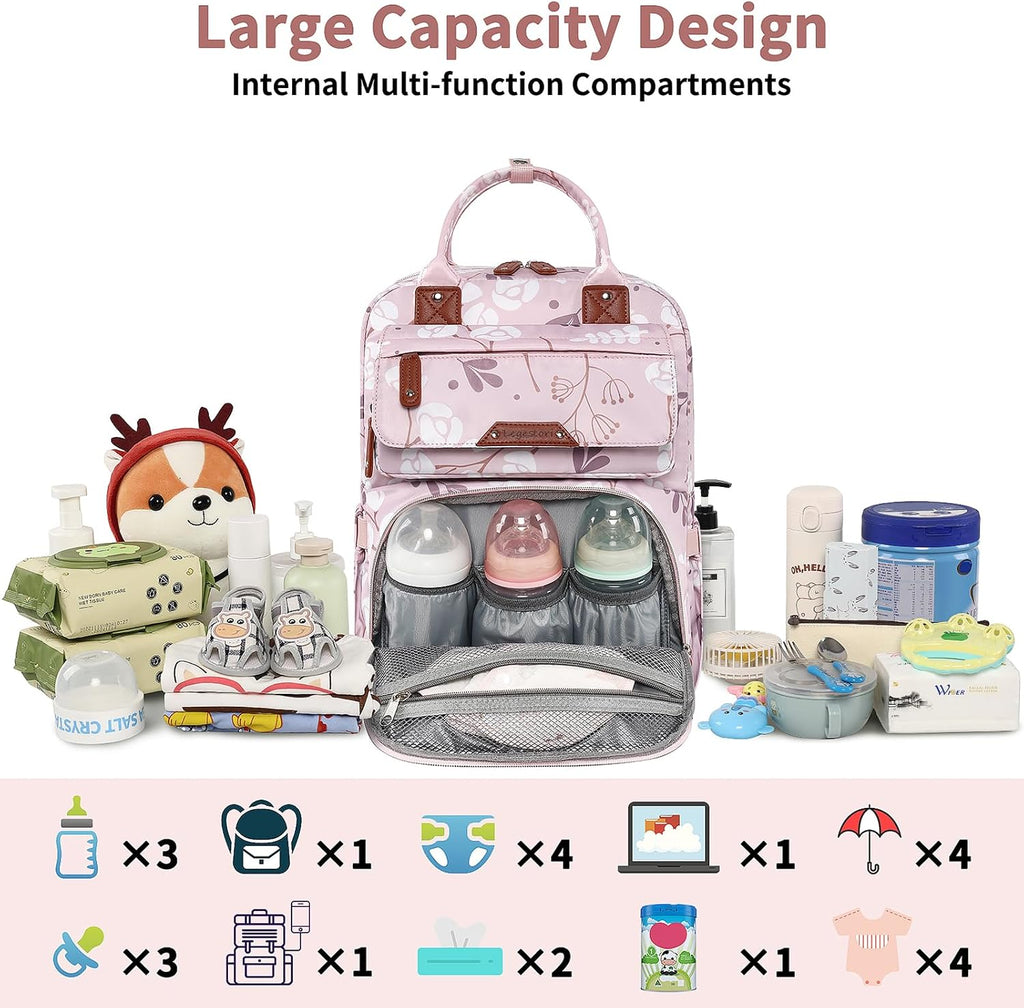 Mochila para pañales para bebé niña, bolsa de pañales impermeable m...