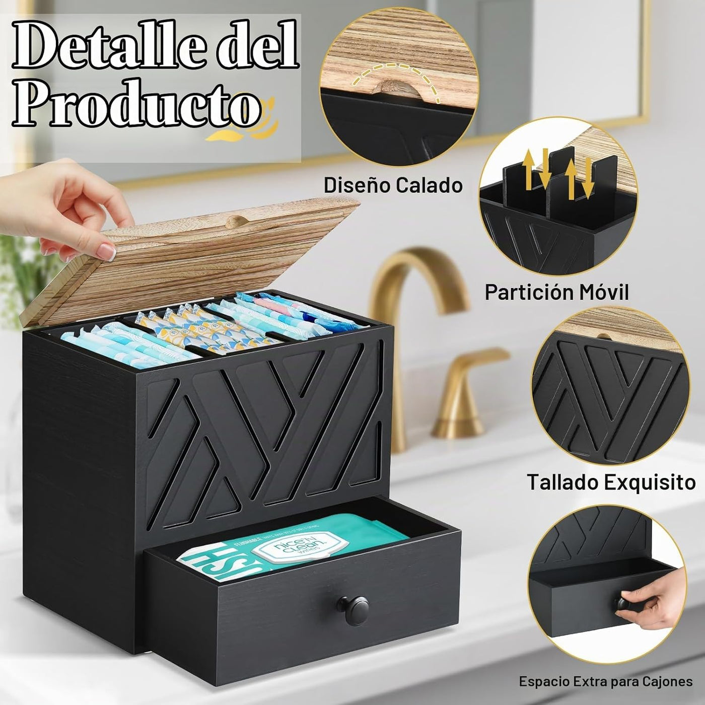 Soporte para tampones para decoración de baño, organizador de produ...