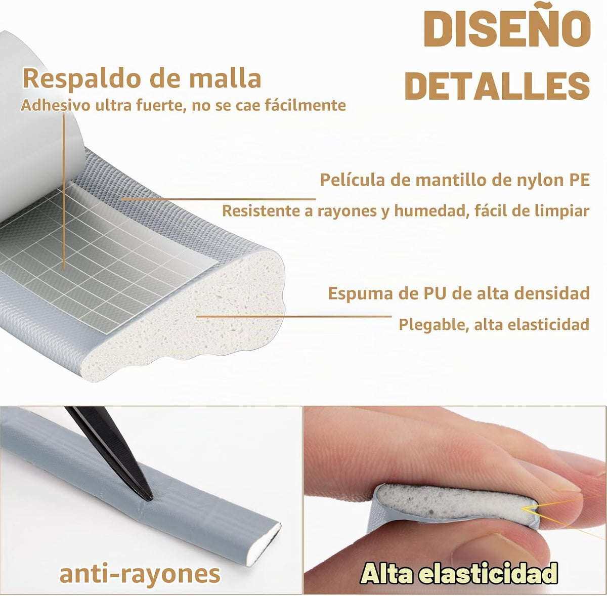 3 piezas × 196" de cinta selladora de espuma en forma de cuña p...