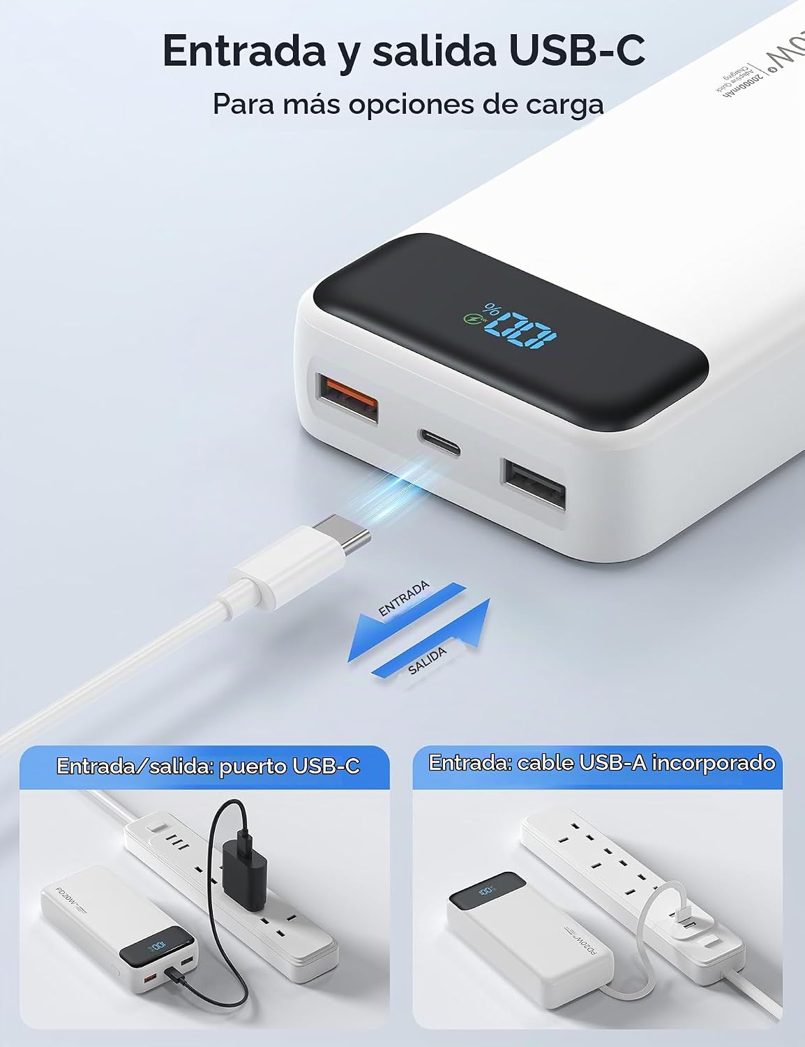 Nusyddy Cargador portátil 20000mAh con 4 cables incorporados y 6 sa...