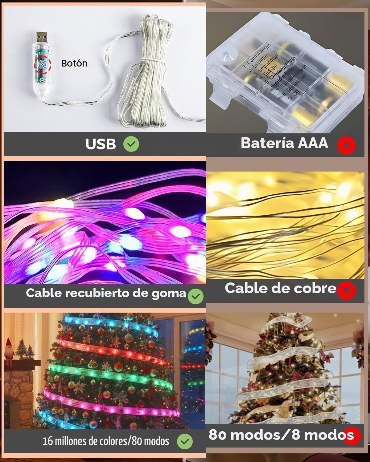 BraveDream Luces inteligentes de cinta de Navidad de 33 pies, cinta...
