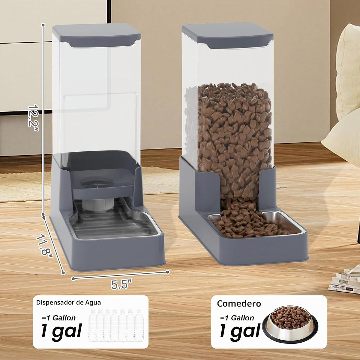 Wefeedy Comedero de acero inoxidable para gatos y dispensador de ag...