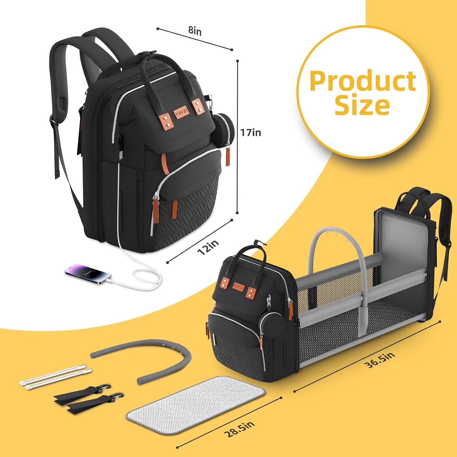 ISMGN Mochila para pañales con cambiador, bolsas de bebé para niños...