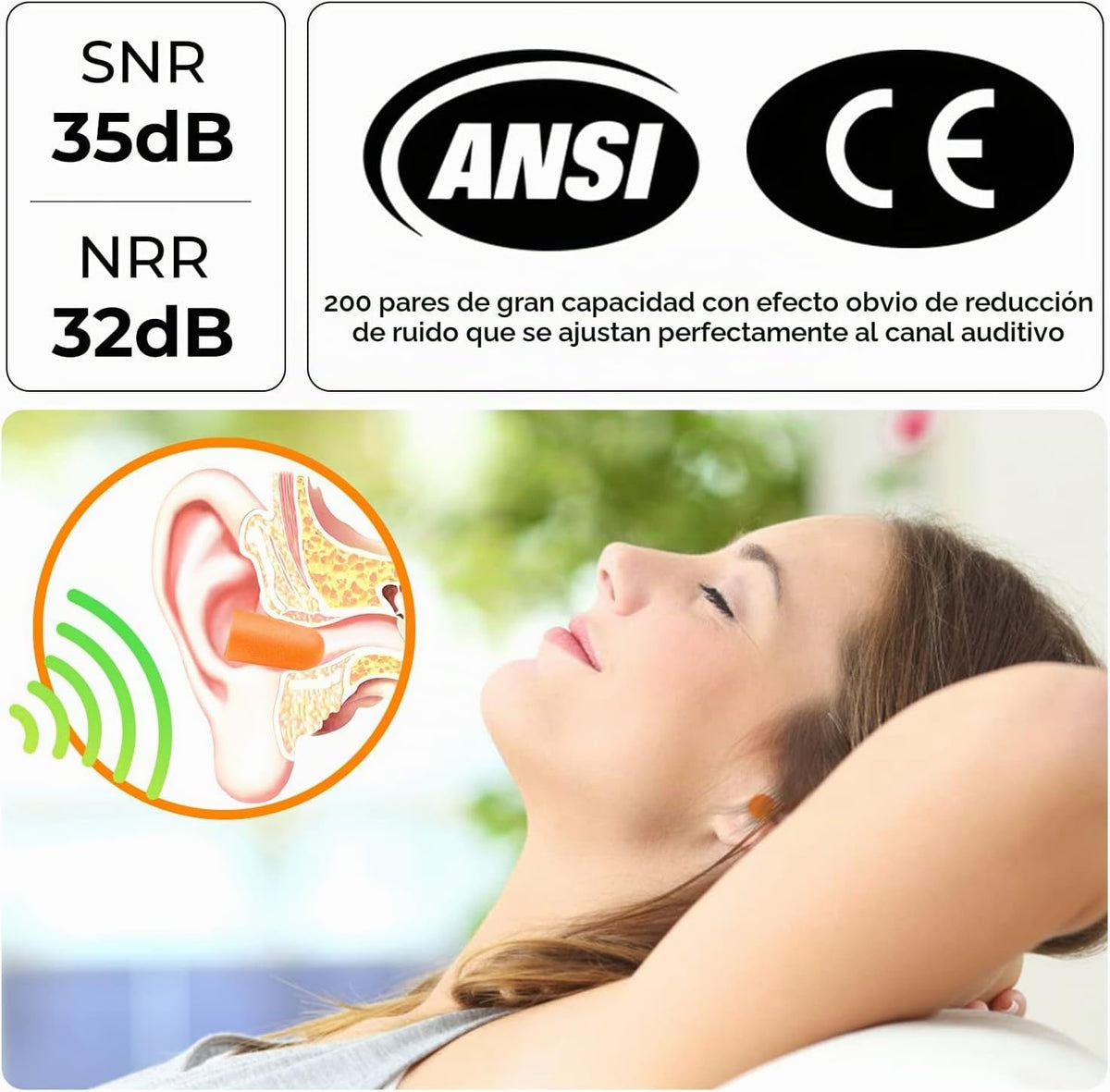 Dison 200 pares de tapones de espuma para los oídos para dormir, 32...