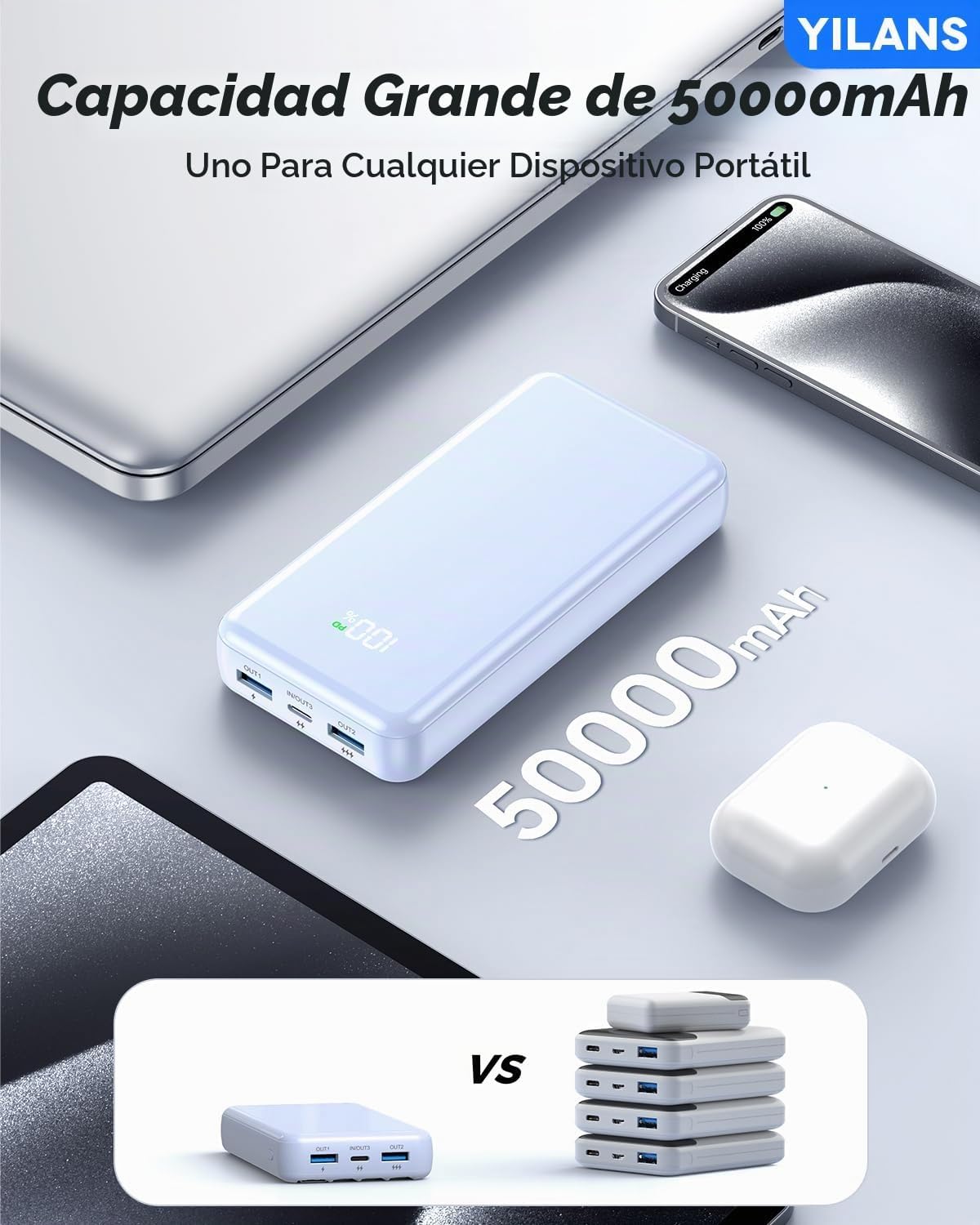 YILANS Cargador portátil 50000mAh, banco de energía de 22.5W con 4...