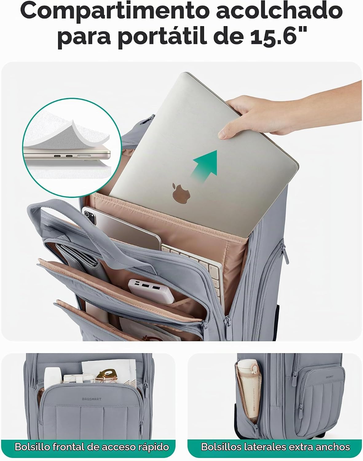 BAGSMART Equipaje de mano, maleta de viaje debajo del asiento de 16...