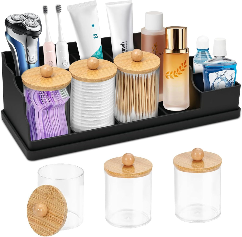 Organizador de mostrador de baño, soportes de silicona negra para c...