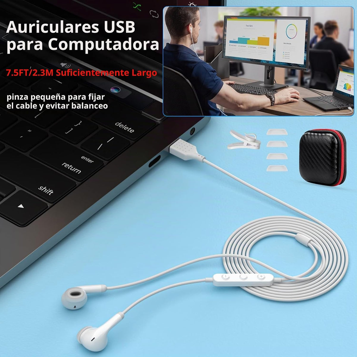 AIAUXAI Auriculares USB para PC,Auriculares con micrófono para comp...