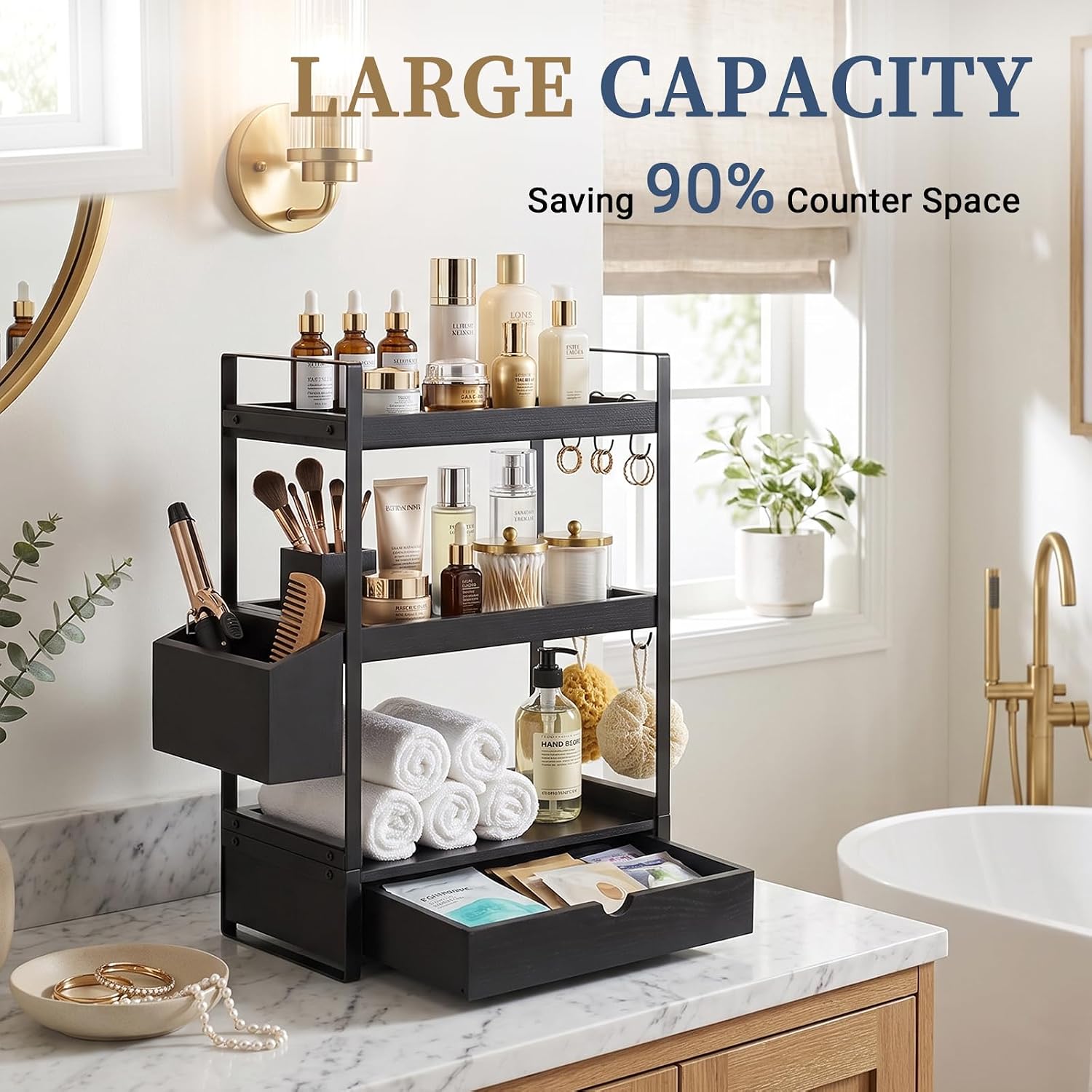 Organizador de encimera de baño de 3 niveles con cesta de cajón y g...