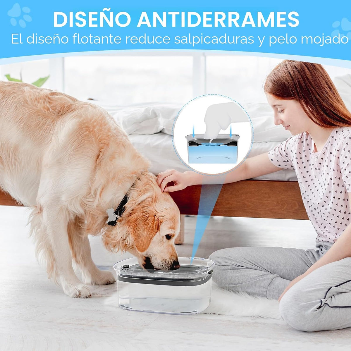 AONKEY Cuenco de agua para perros de 3L sin derrames, cuenco grande...