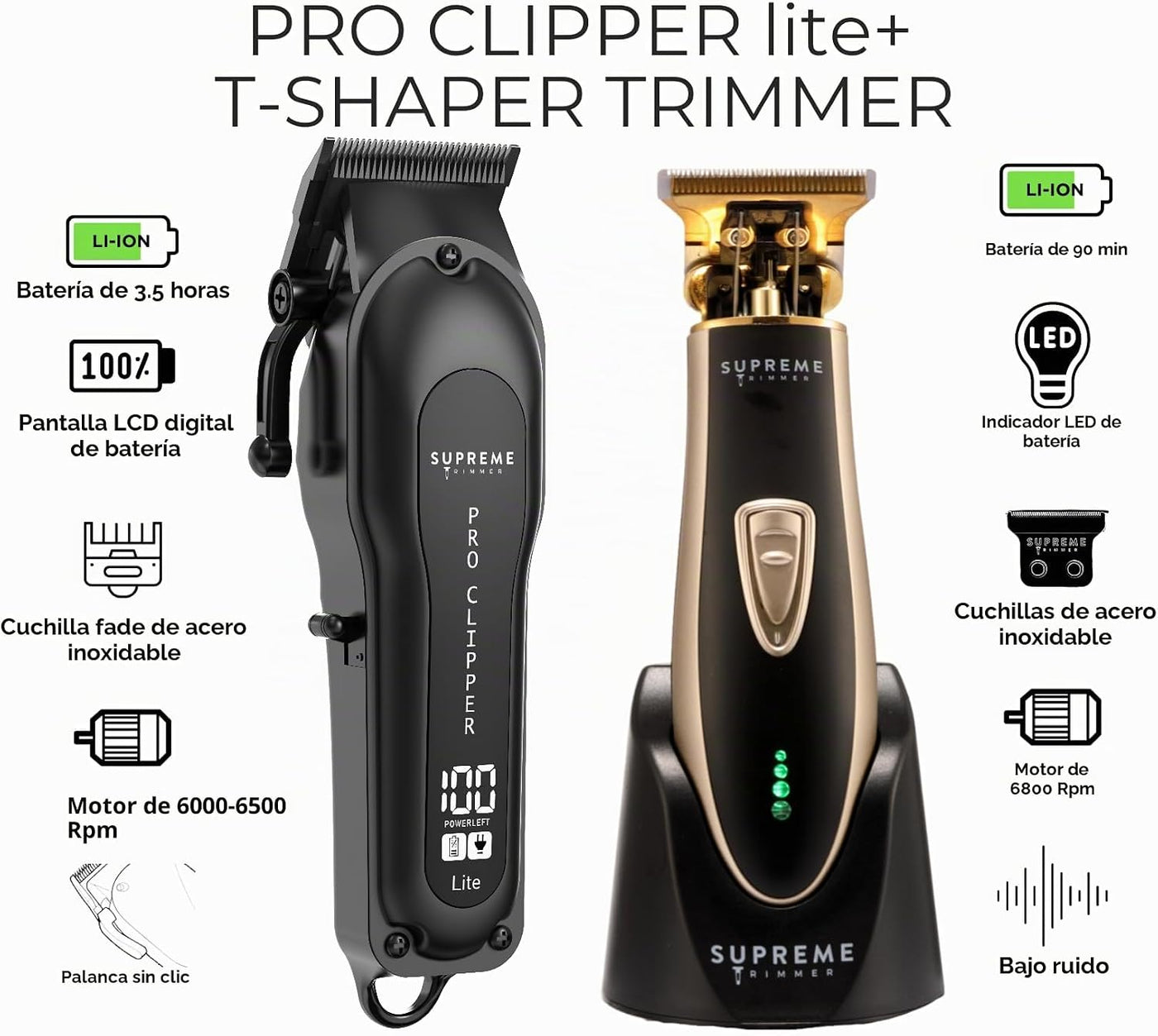 Supreme Trimmer Combo 2 en 1 Pro Clipper y T-Shaper | Recortadora d...