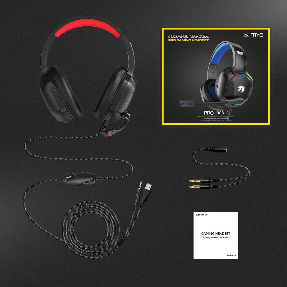 IMYB A36 Auriculares para juegos con micrófono estéreo para PC, PS5...