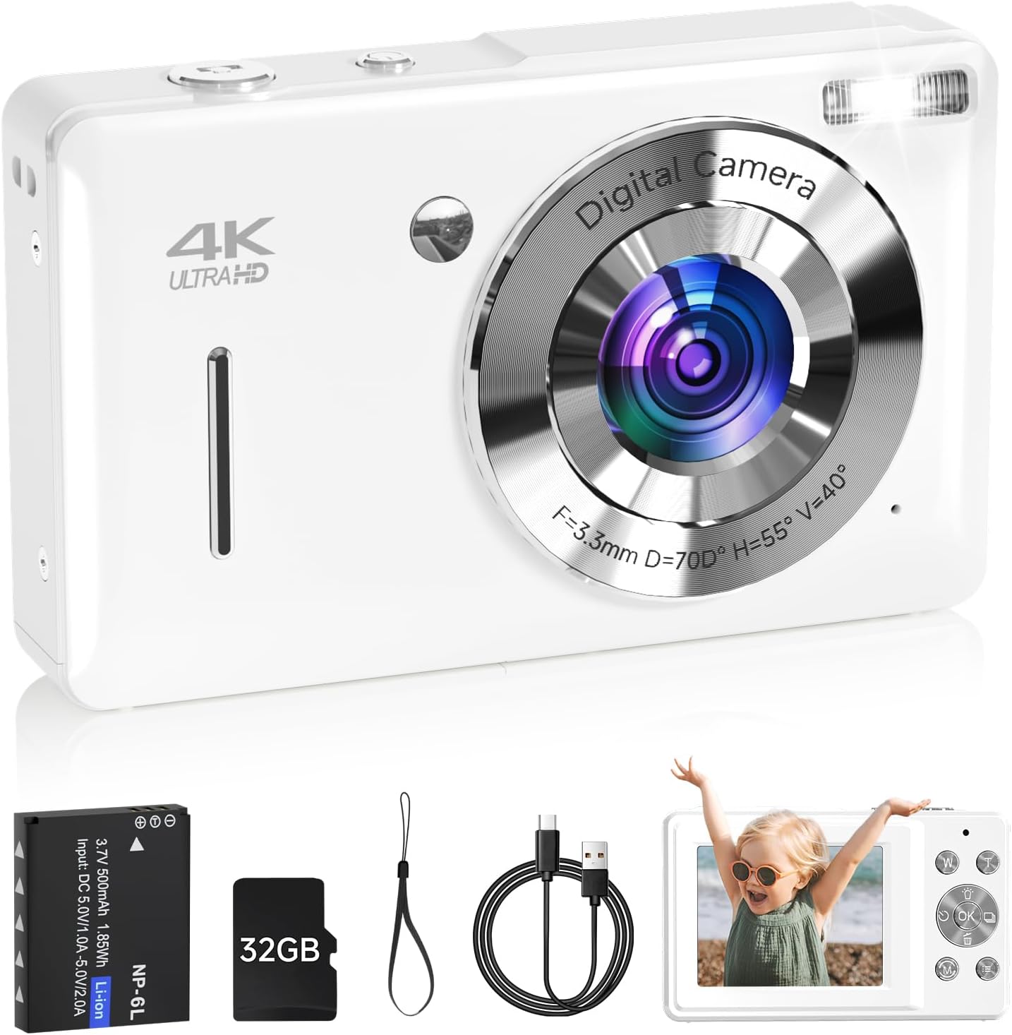 Cámara digital para niños, FHD 1080P 44MP Cámara de punto y disparo...
