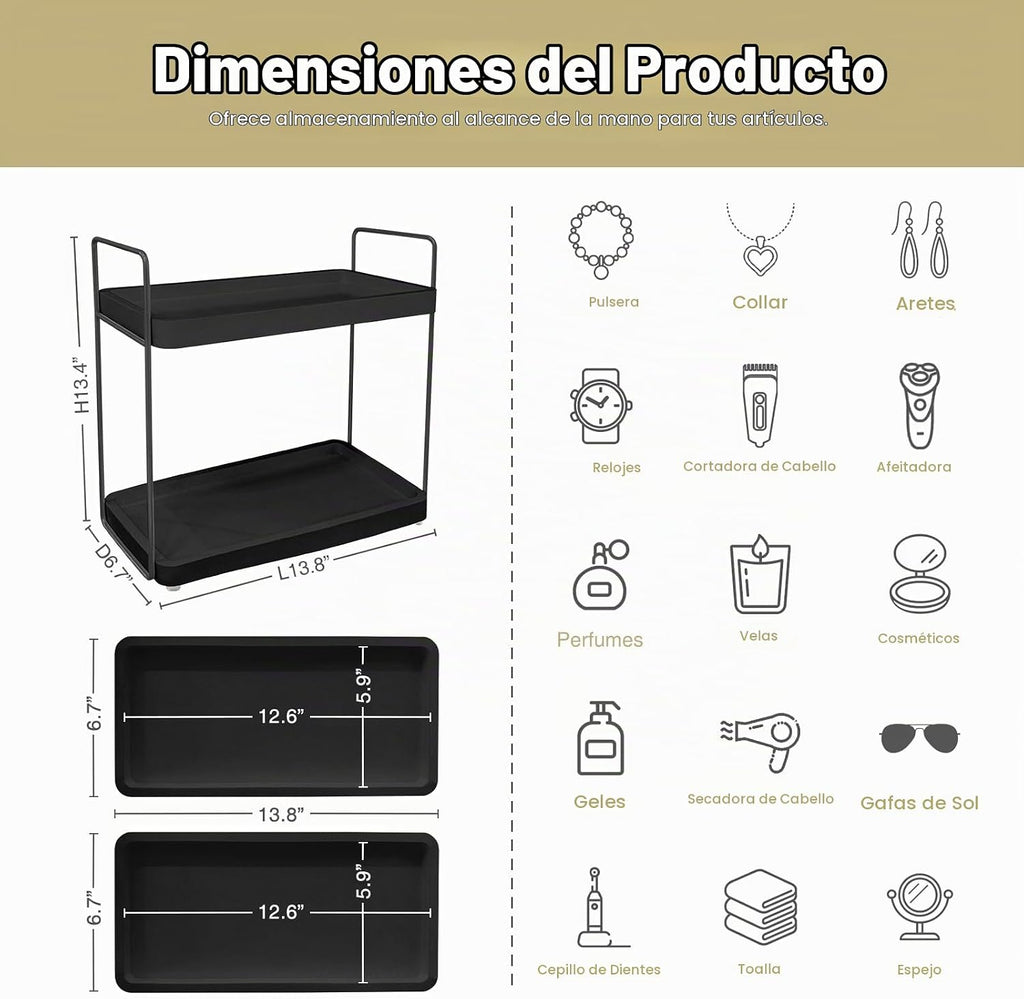 Forbena Organizador de mostrador de baño negro, organizador de baño...