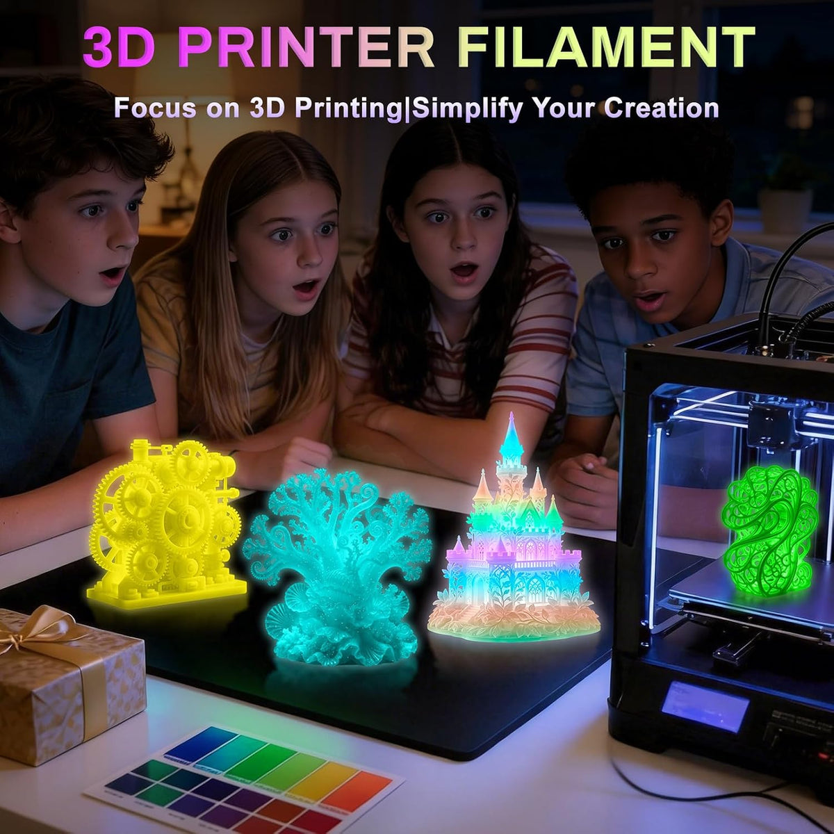 Frucindra Filamento PLA para impresora 3D Rainbow PLA+ que brilla e...