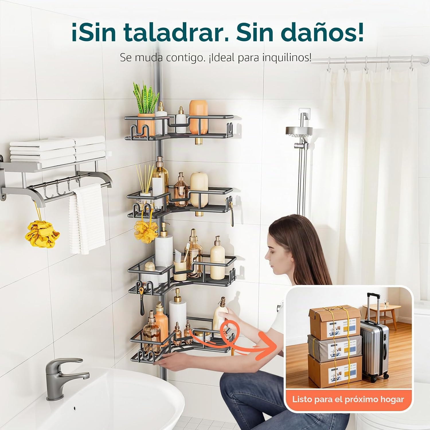 HAMITOR Almacenamiento de baño ajustable de 4 niveles: estante de t...