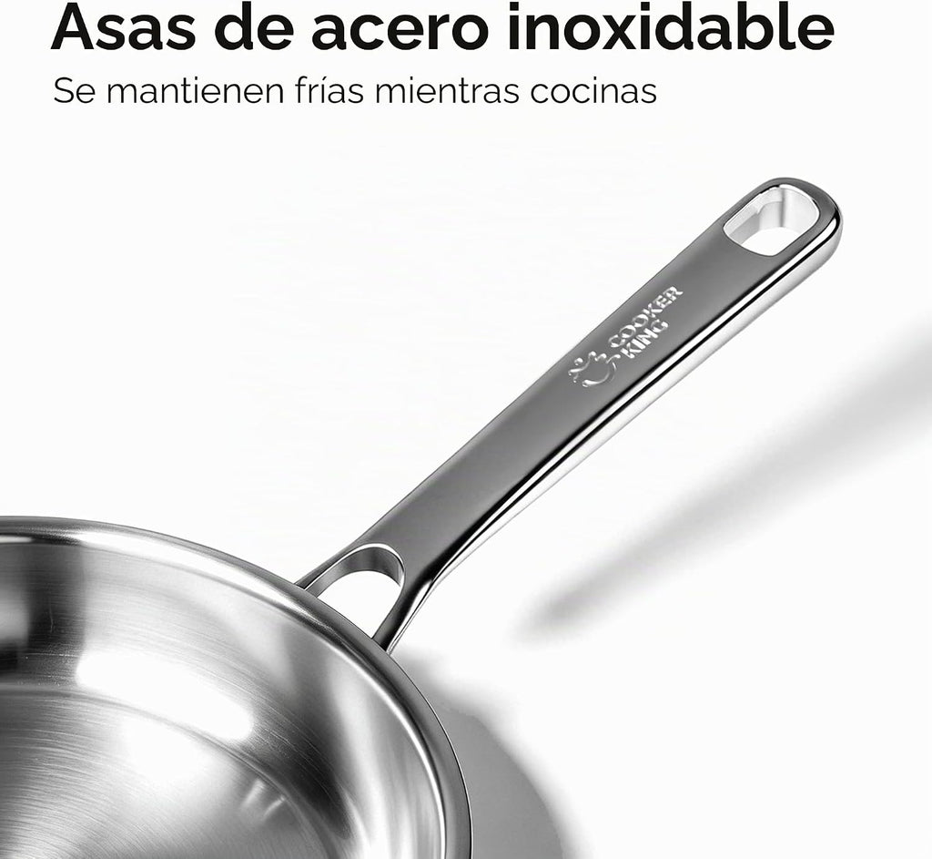 COOKER KING Sartén de acero inoxidable de 12 pulgadas, sartén grand...