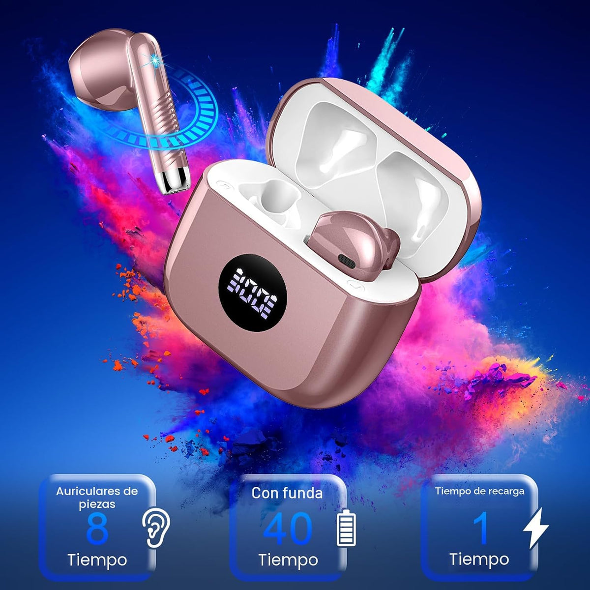 Auriculares inalámbricos, auriculares Bluetooth 5.4 con pantalla LE...