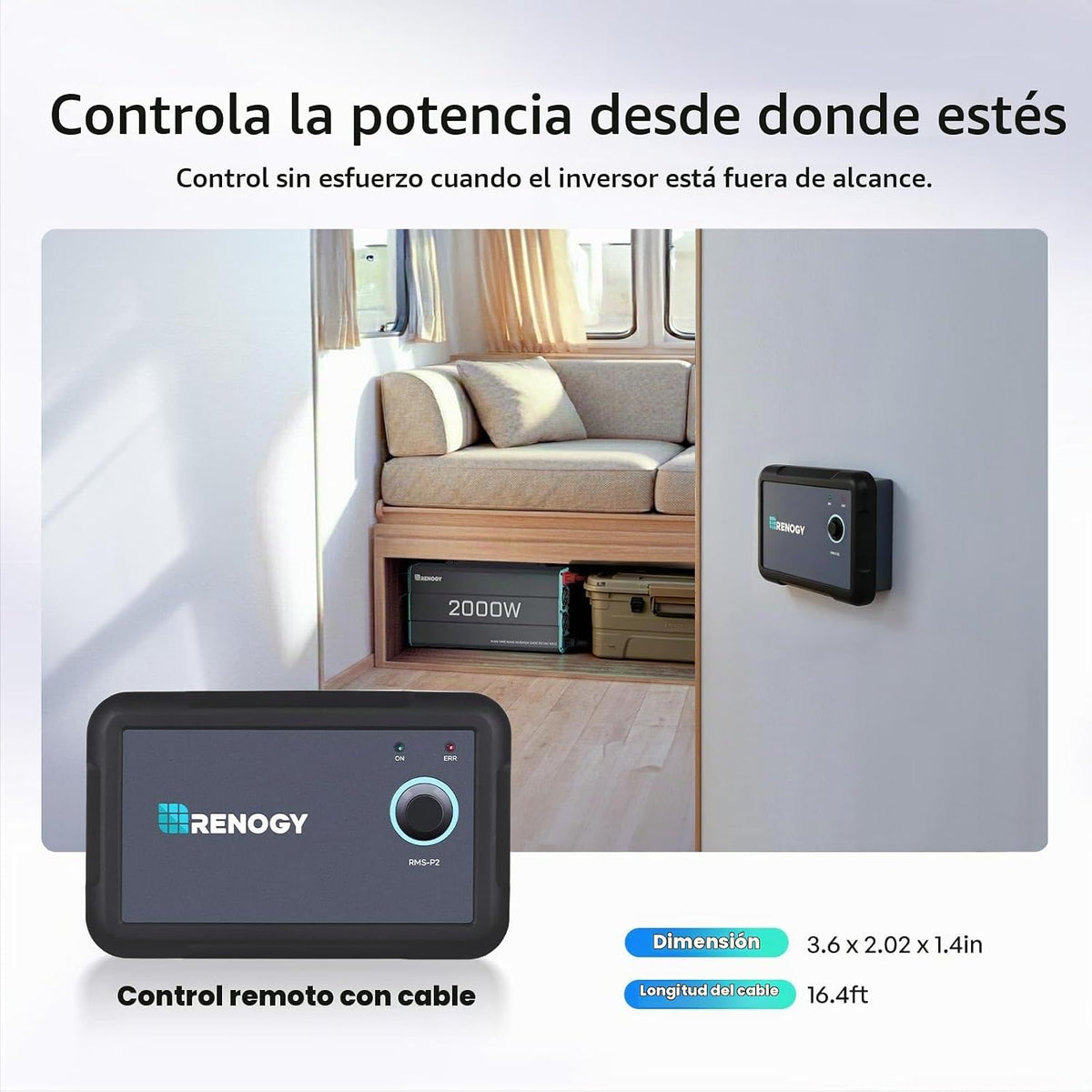 Renogy Inversor P2 de onda sinusoidal pura de 2000W, convertidor de...