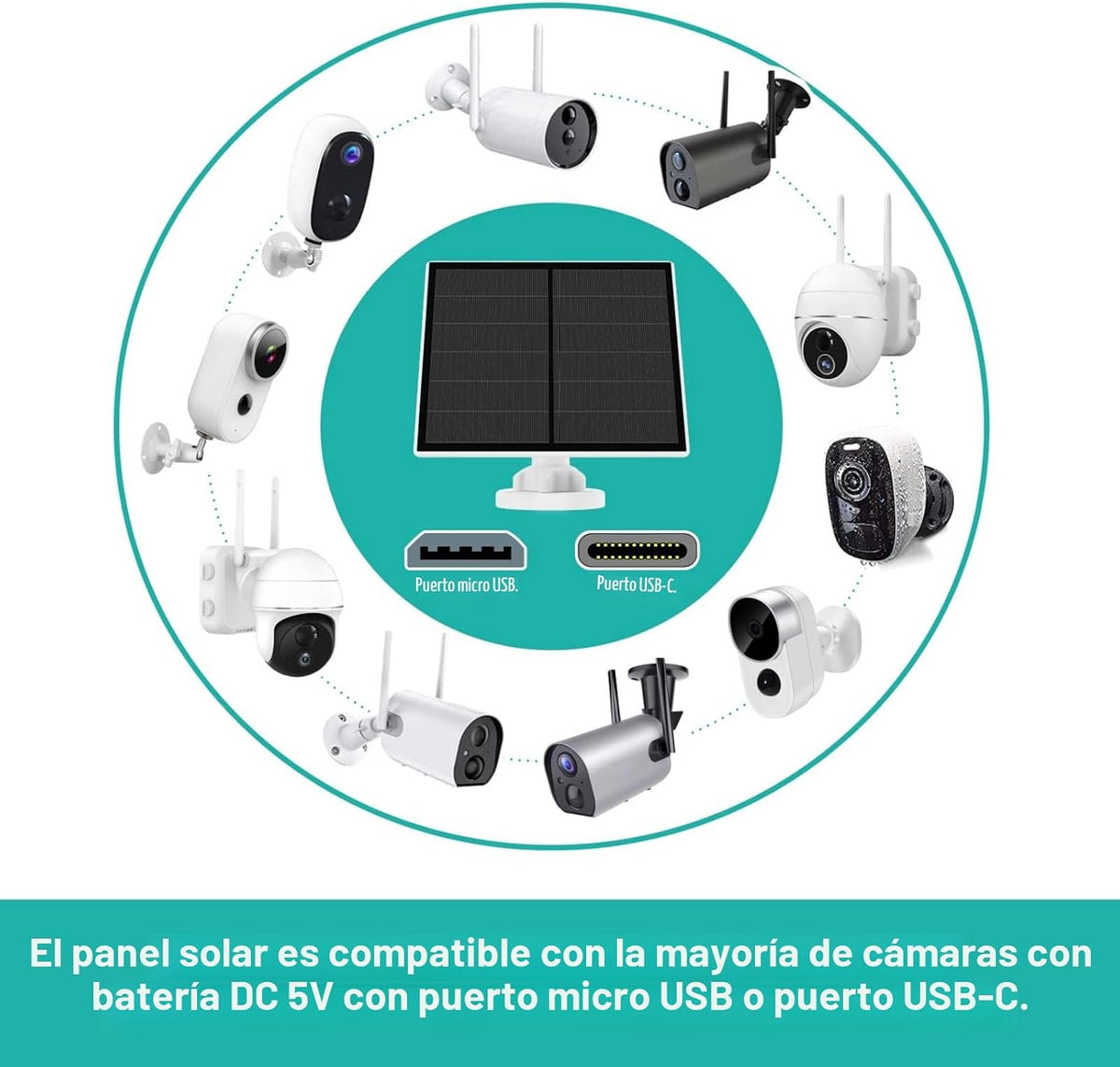 Panel solar de 5 W para cámara de seguridad al aire libre, cargador...