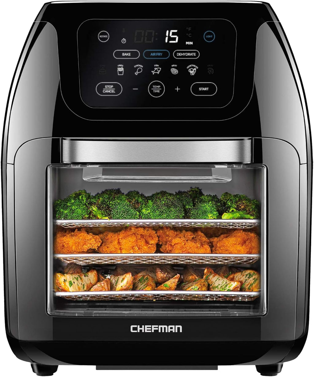 CHEFMAN Freidora de aire digital multifuncional+ asador, deshidratador, horno de convección, 17 ajustes preestablecidos de pantalla táctil para freír, asar, deshidratar, hornear