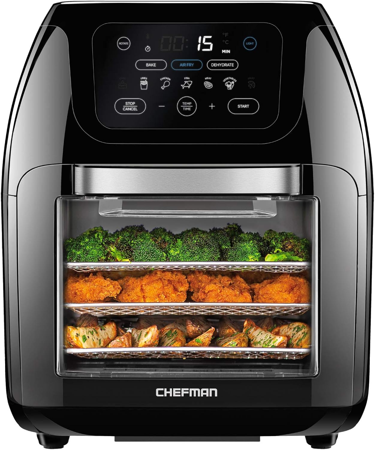 CHEFMAN Freidora de aire digital multifuncional+ asador, deshidratador, horno de convección, 17 ajustes preestablecidos de pantalla táctil para freír, asar, deshidratar, hornear