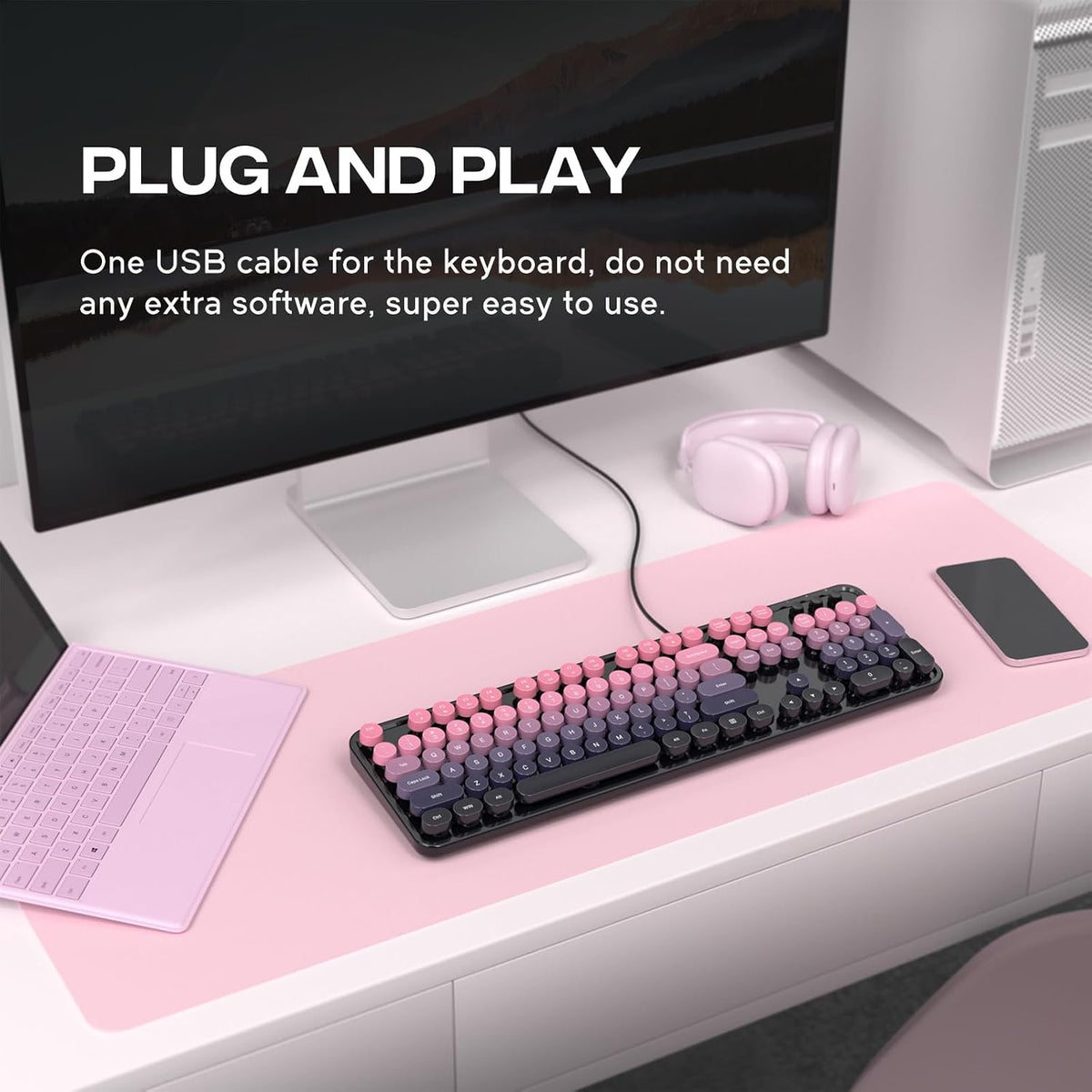 Dilter Teclado de máquina de escribir retro con cable, teclado USB...