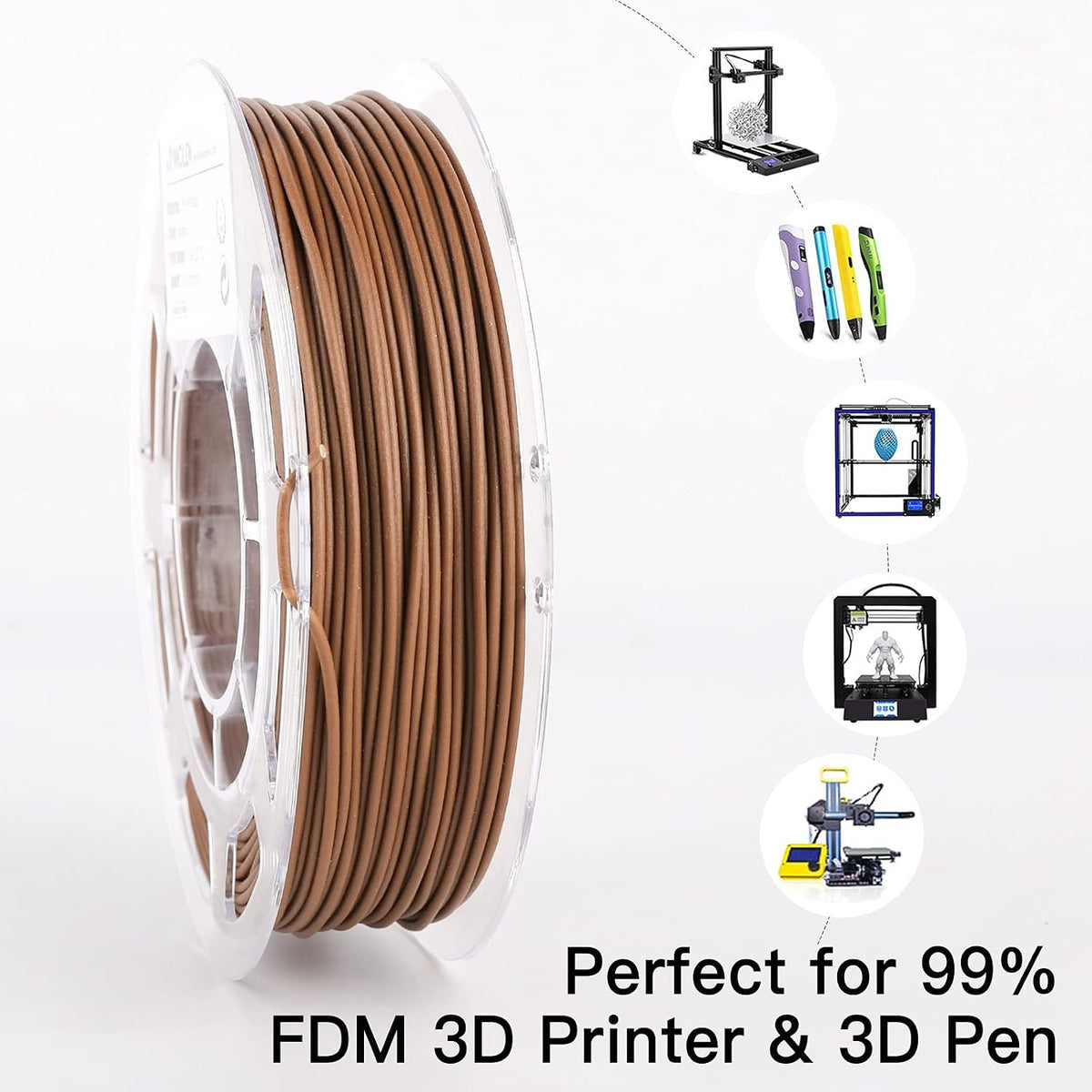 AMOLEN Filamento PLA de madera para impresora 3D, color nogal, cere...