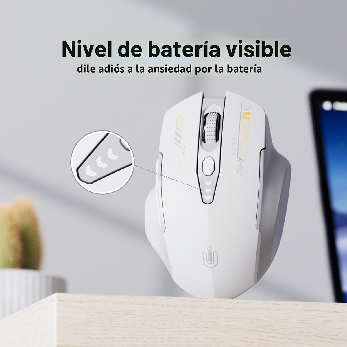 Uineer Ratón Bluetooth, inalámbrico trimodo, recargable, interrupto...