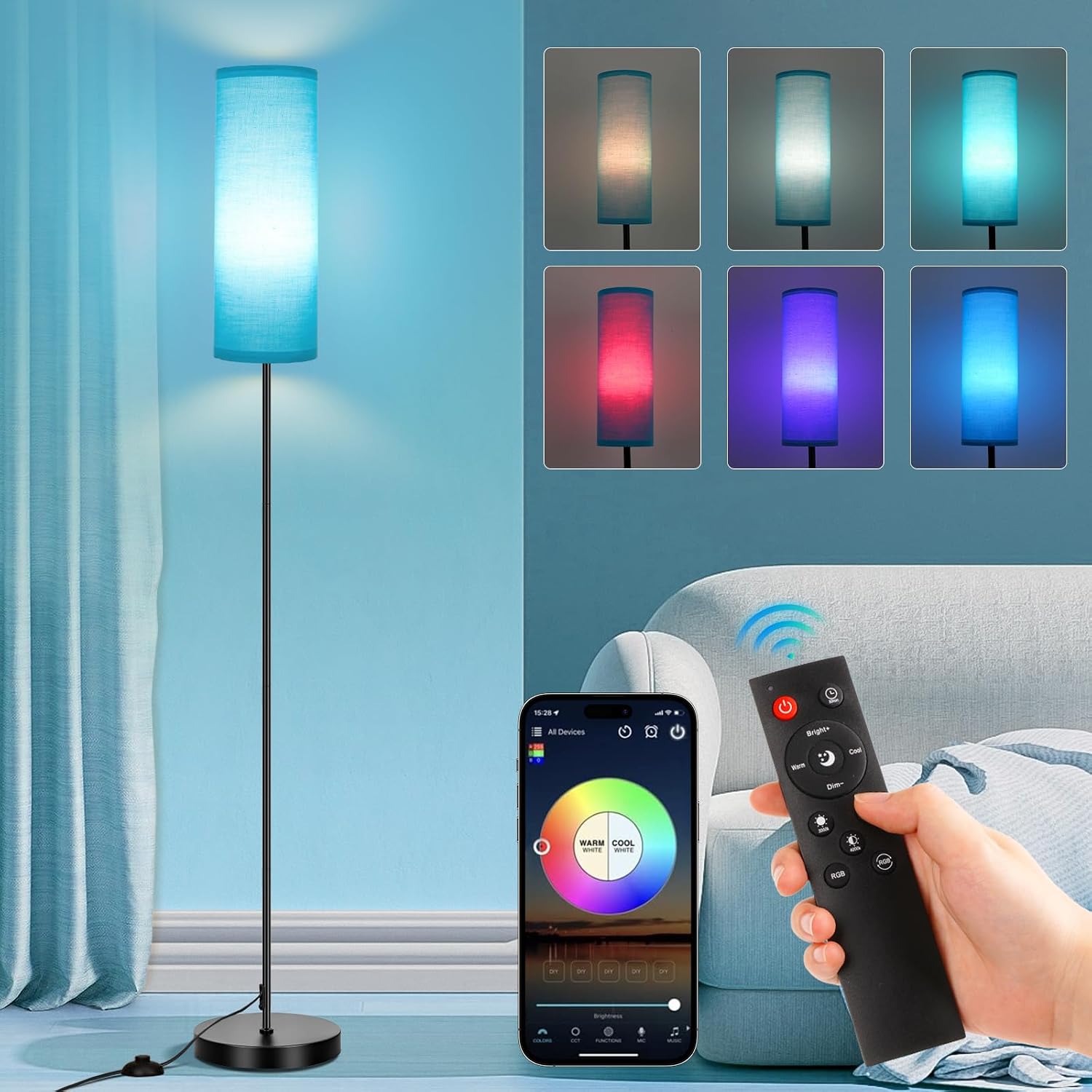 FRIDEKO HOME Lámpara de pie, iluminación ambiental que cambia de co...