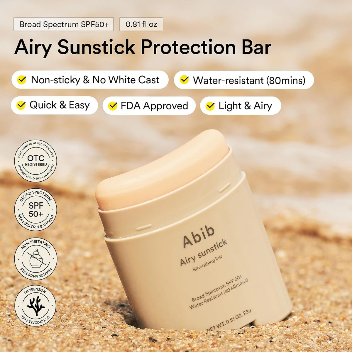 Abib Airy &amp; Quick Sunstick DUO SPF50+ Broad Spectrum Semi-Matte...
