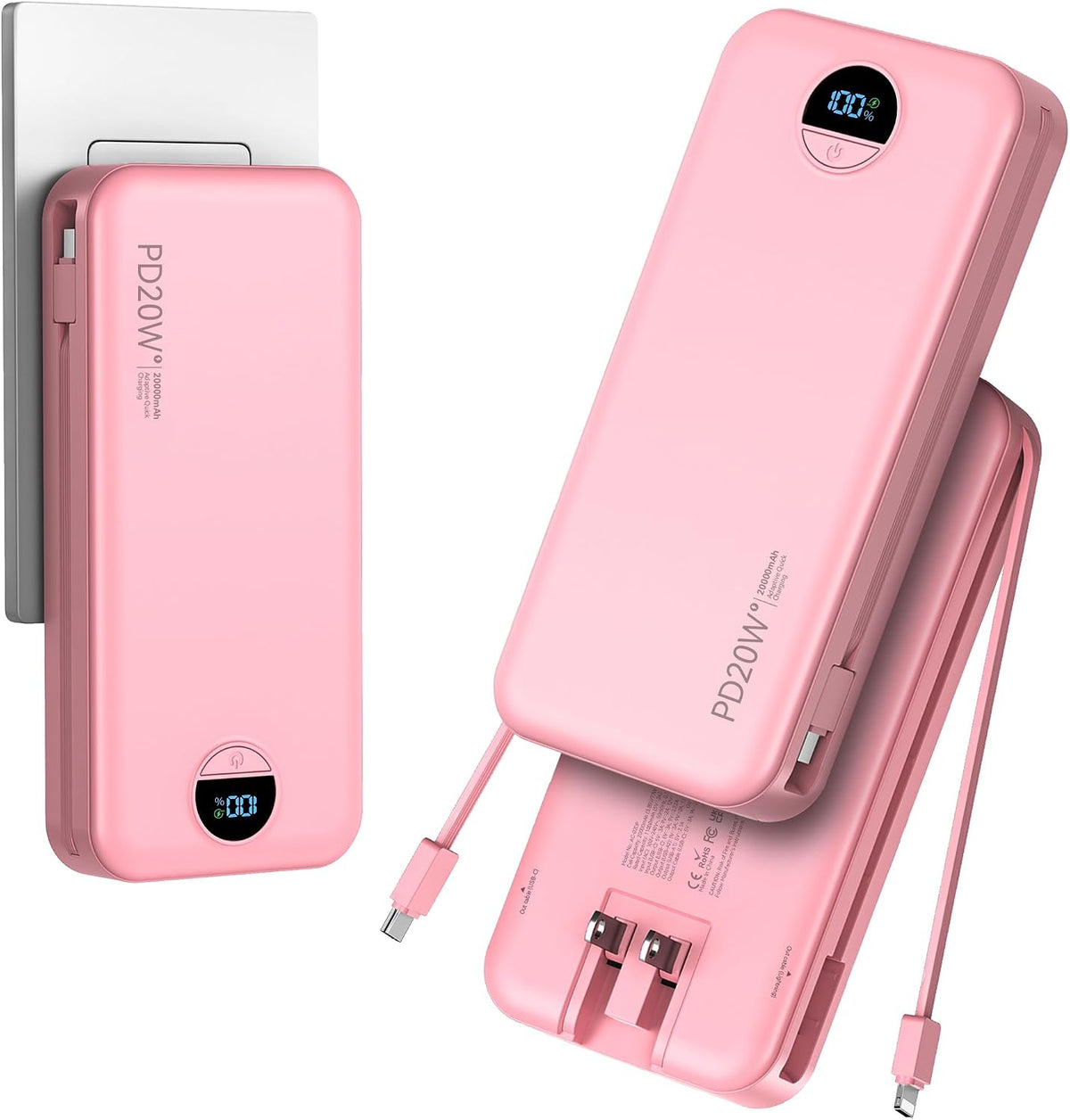 Cargador portátil Power Bank 20000mAh con cables integrados y enchu...