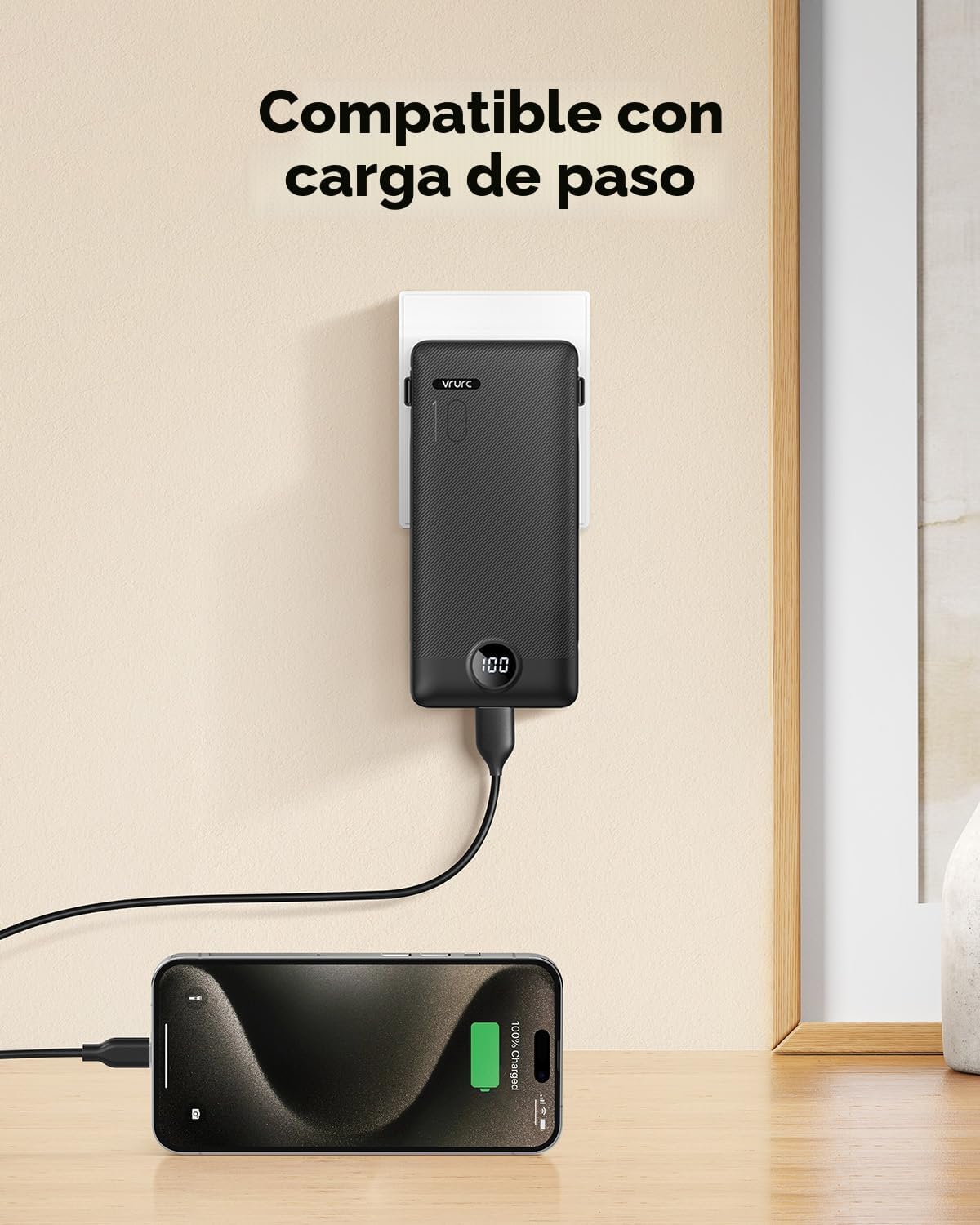 VRURC Cargador portátil, cables integrados en el banco de energía y...