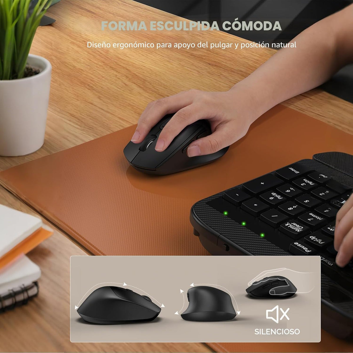 Juego de teclado y mouse inalámbrico, teclas de onda de tamaño comp...