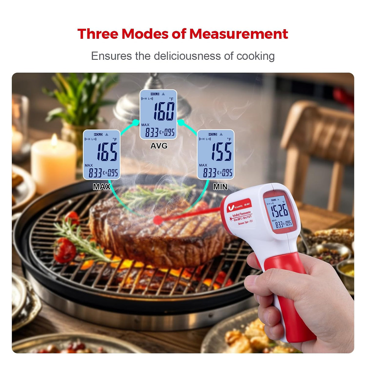 VCooklify Termómetro infrarrojo para carne, pistola de temperatura...