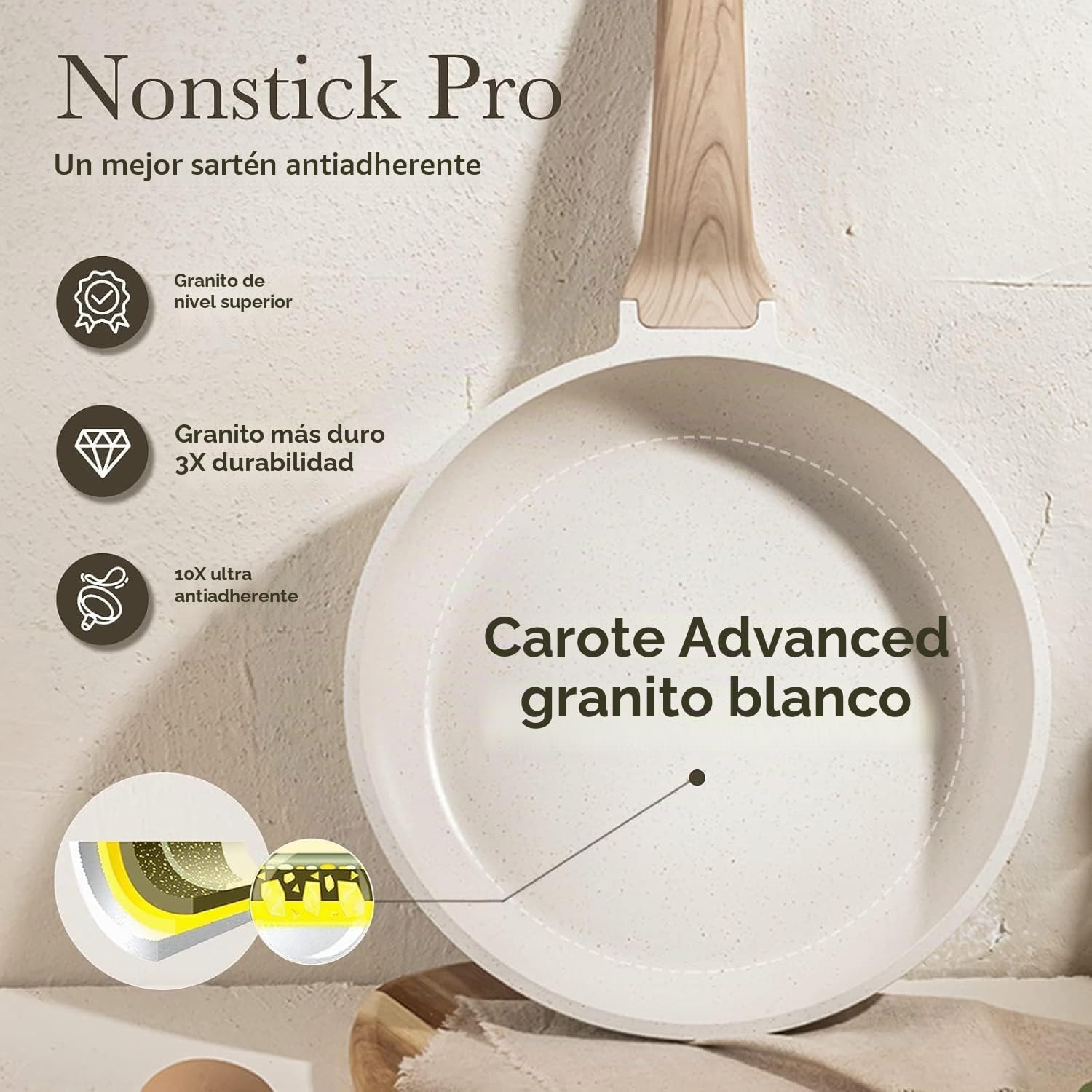 CAROTE Sartén antiadherente, sartén antiadherente de 10 pulgadas co...