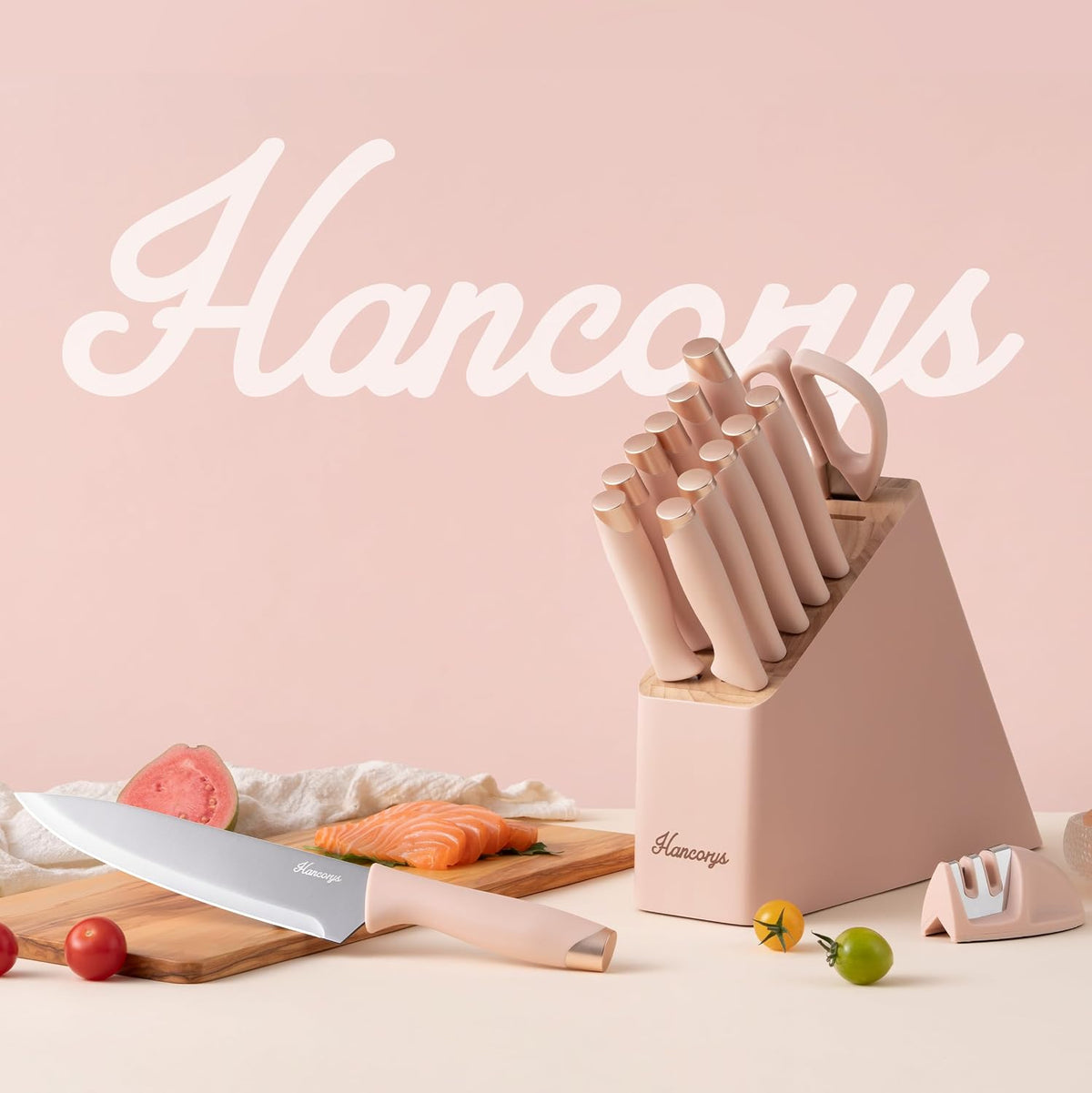 Hancorys Juego de cuchillos, juego de bloques de cuchillos con afil...