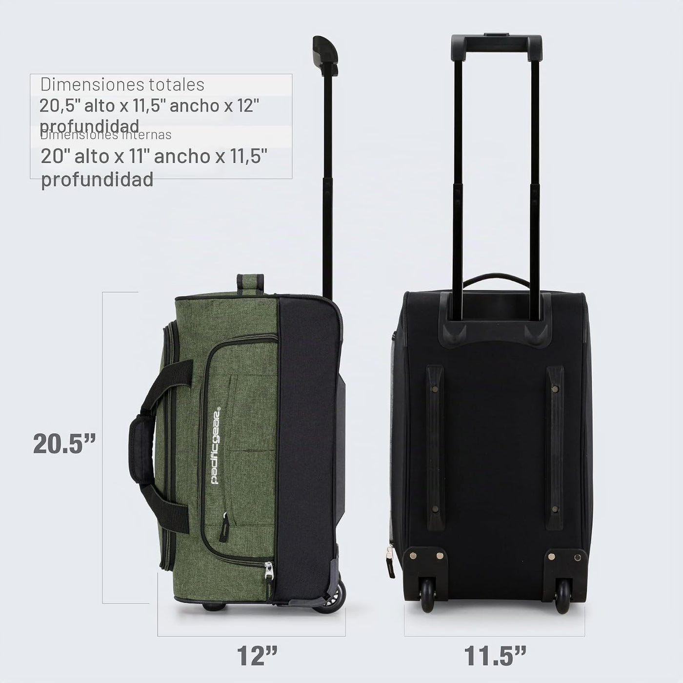Pacific Gear - Bolsa de lona con ruedas rodantes, Verde