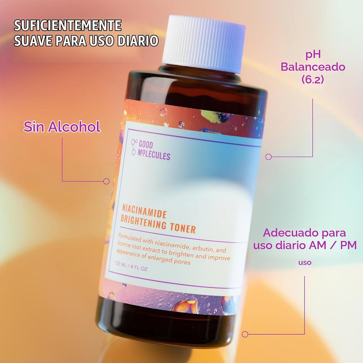 Good Molecules Tóner iluminador de niacinamida con arbutina, paquet...