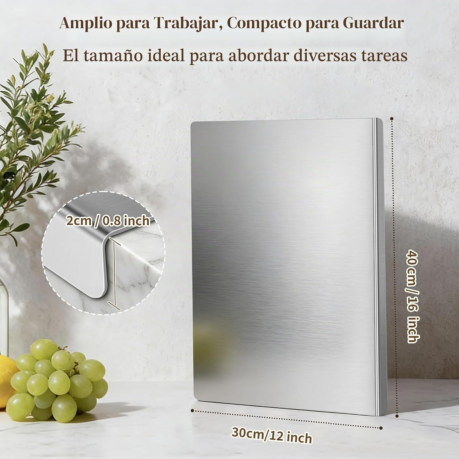Tabla de cortar de acero inoxidable con labio, antideslizante para...