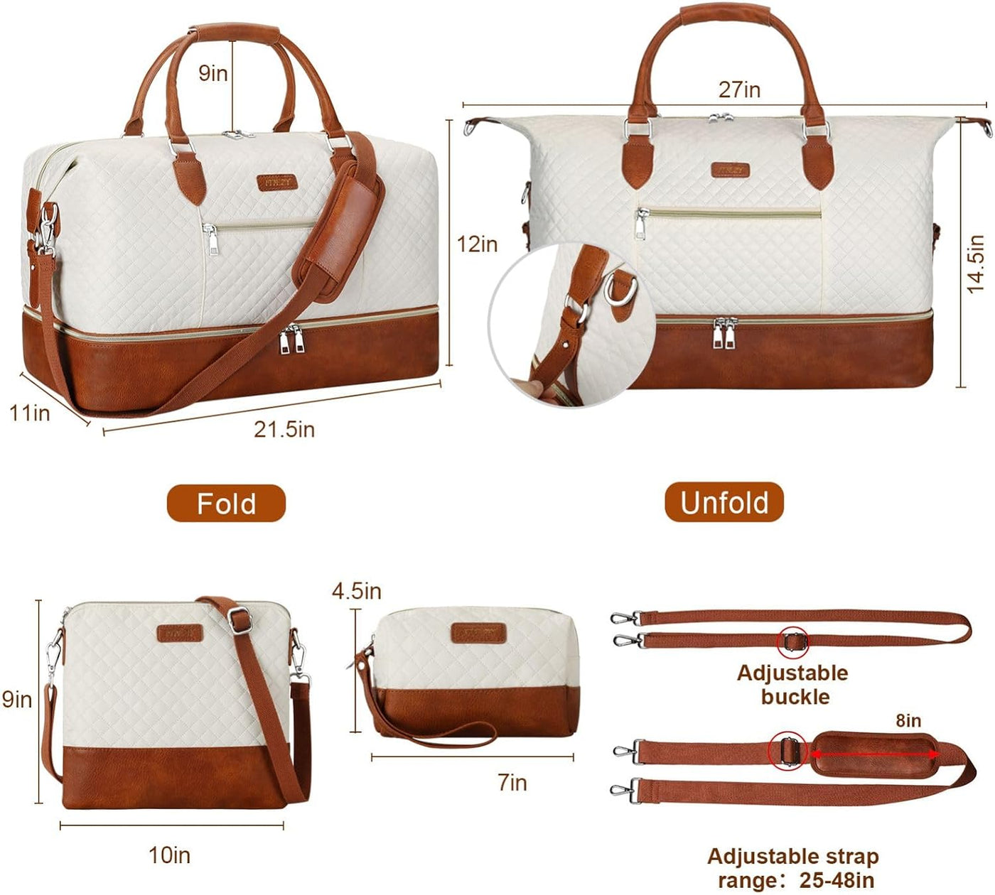 Bolsa de fin de semana para mujer, bolsa de viaje de nailon, con co...